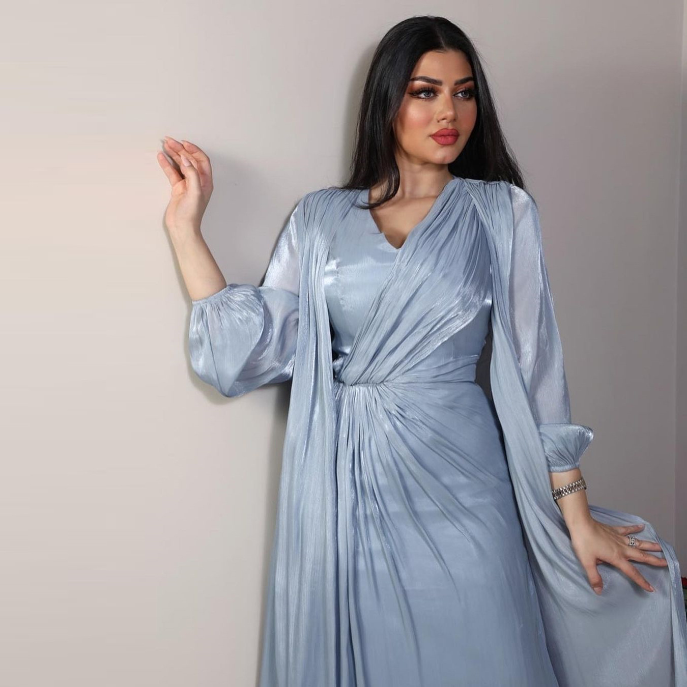 Morocco Party Dress Women Abaya 2 Piece Set Silky Satin Dubai Muslim Dresses Eid Caftan Evening Long Robe Vestidos Abayas Robe