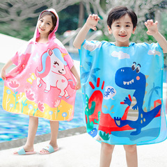 Children's bath towel with hat and cape, unisex absorbent quick-dry swimming robe for girls and boys, travel beach towel