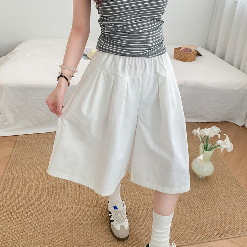 カレッジスタイルカジュアルショーツレディース夏薄いハイウエストルーズ痩身ワイドレッグパンツ小柄な人向けスポーツパンツ|undefined