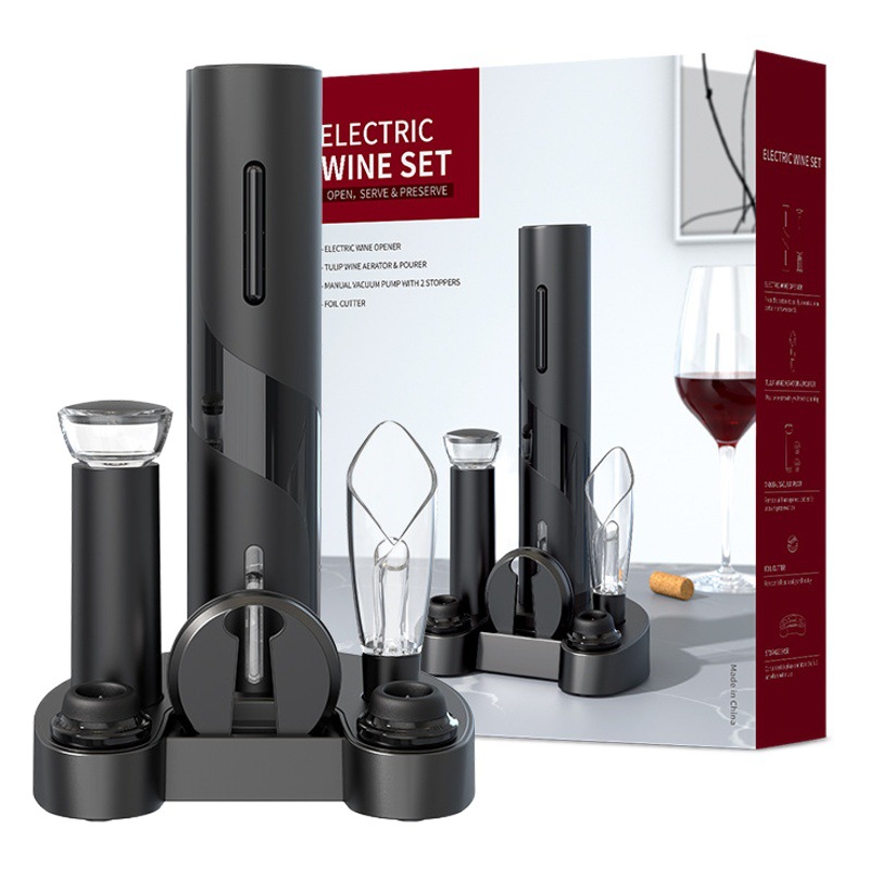 Abridor eléctrico de botellas, portátil, vino, con base, set/conjunto, en estuche de regalo, accesorios para vino