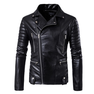 2025 Men's European Size Leather Jacket Multi-Zip Men's Leather Jacket Cycling Harley Motorcycle Style Pu Leather Jacket