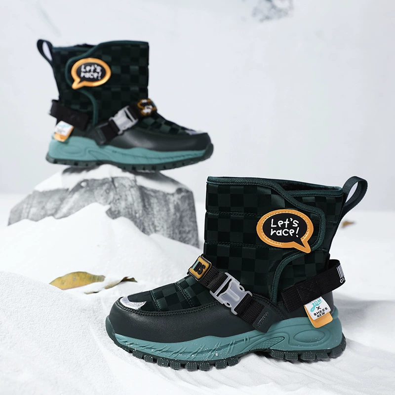 Зимняя детская хлопковая обувь в клетку, теплая обувь на флисовой подкладке, зимние сапоги, мужская и женская детская обувь, непромокаемая Уличная обувь для альпинизма