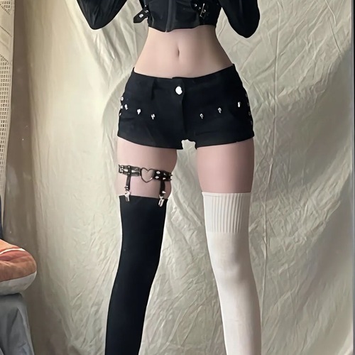 Original Host Rivet Heart Ankle Bracelet Y2K Hot Girl PU Black Sweet Punk Subculture Leather Garter Clip Accessory Adjustable