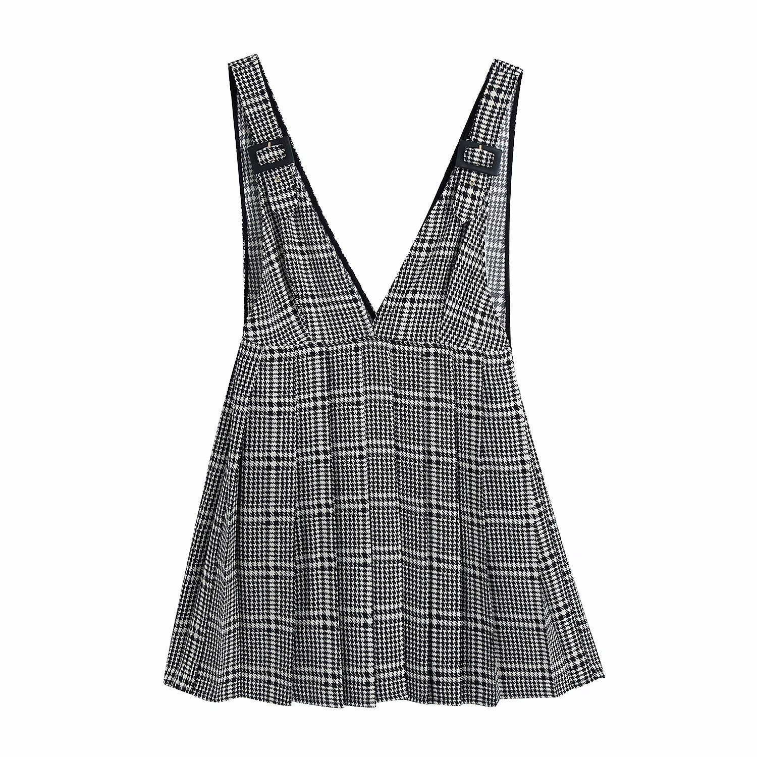 spring houndstooth plaid strap dress  NSAM26199