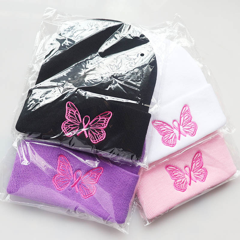 Daily Occasion Knit Material Women's Simple Style Butterfly Embroidery Crimping Wool Cap