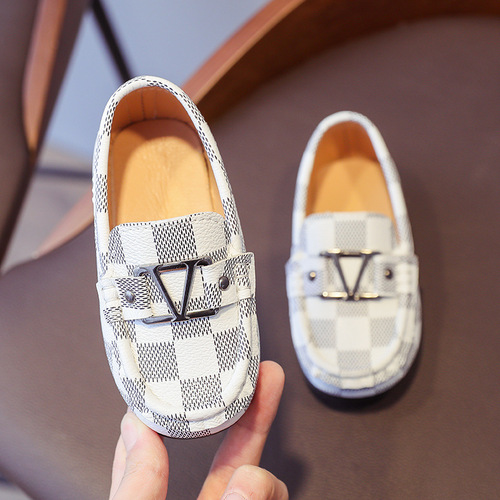 Boys British style beanie shoes  new Korean style plaid small leather shoes casual single shoes children's shoes wholesale