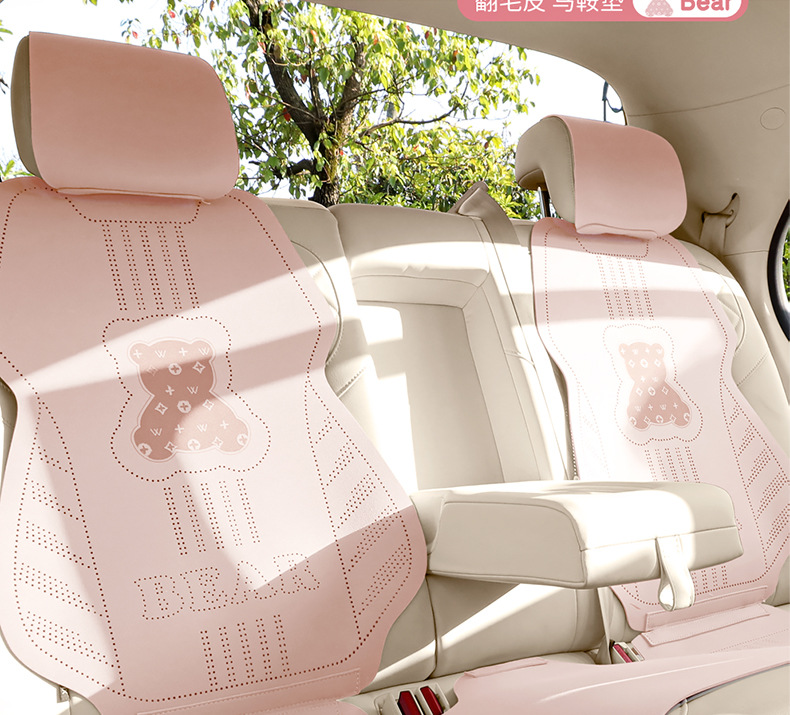 26 Bear-Themed All-Season Car Seat Cushion, Fresh Cartoon Bear Design, Breathable Seat Cover, Women's Cooling Pad, Five-Seater Set
