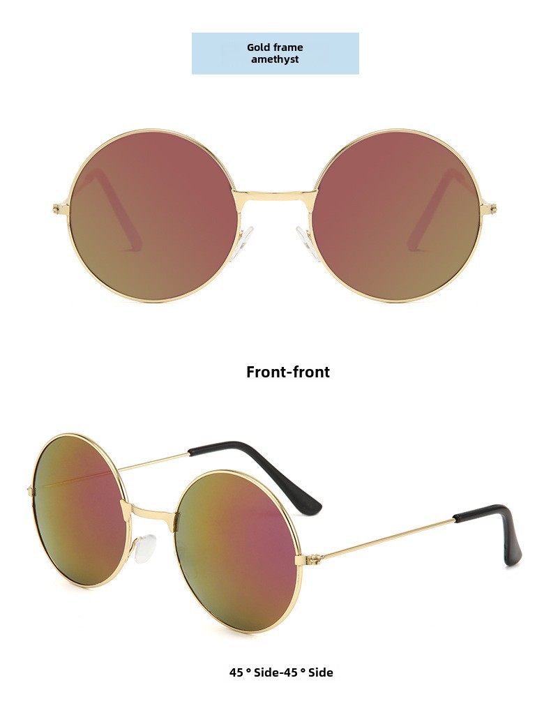 Retro Runde Metall Sonnenbrille Sonnenbrille Neue Unisex Flache Brille Farbe Marine Brille Großhandel_voghion.com