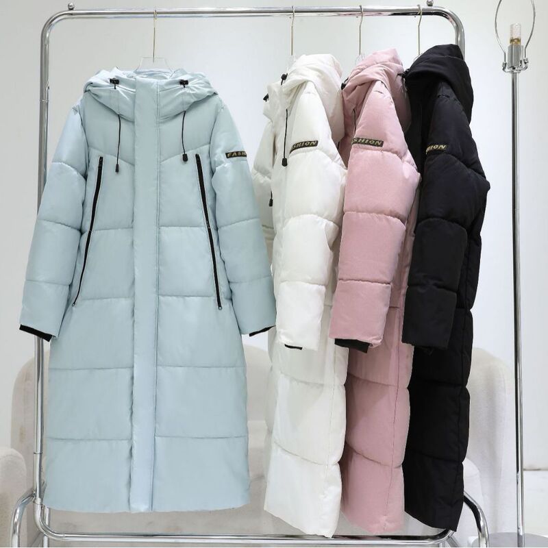 Women's Winter Hooded Oversized Mid-Length Puffer Coat with Logo Women's Winter Hooded Oversized Mid-Length Puffer Coat with Logo