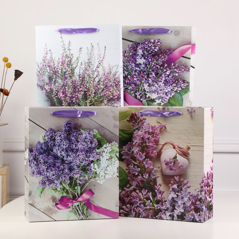 唯美简约印花节日礼品袋服装手提袋清新少女感购物纸包装袋现货