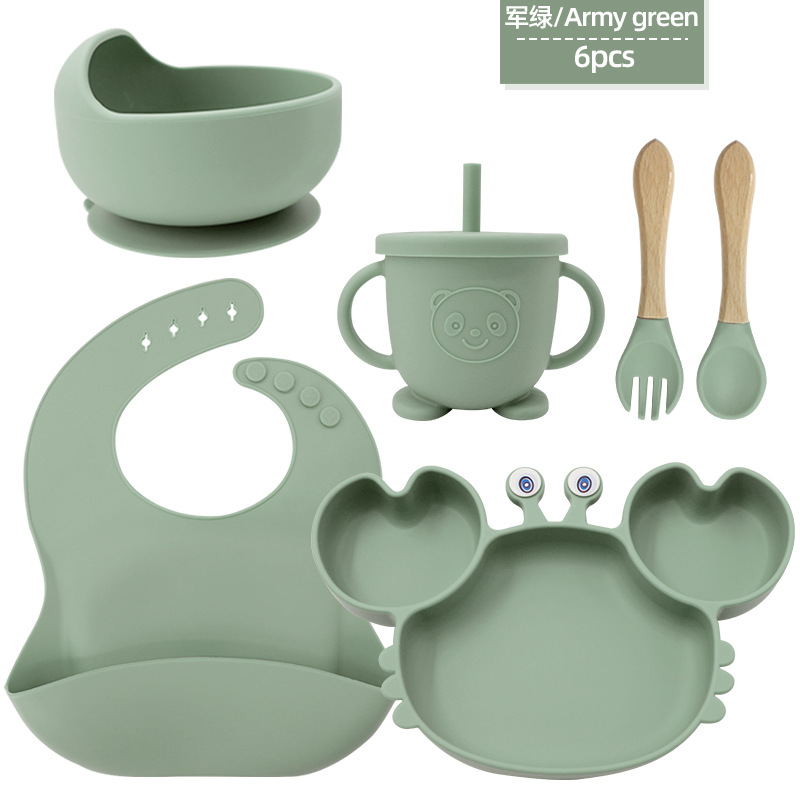 Juego de platos de silicona para bebés y niños aprenden a comer y beber vajilla de alimentación para bebés