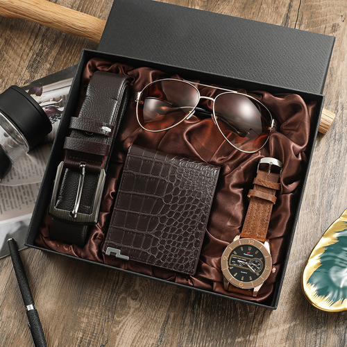 Men's Watch Business Gift Set Holiday Birthday Gift Wallet Belt Watch Sunglasses Set 4pcs/set