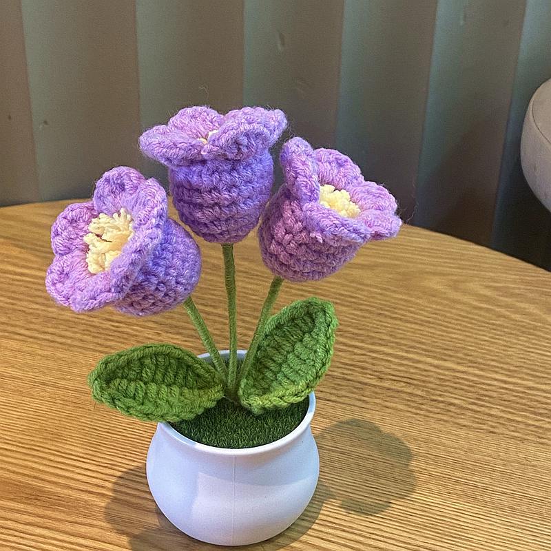 Nuevo creativo Lily tejido a mano maceta artificial acabado lana ganchillo decoración de escritorio regalo image 10