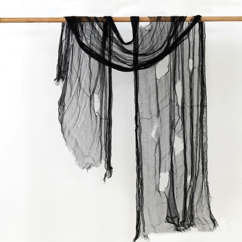 Suministro transfronterizo Halloween negro rasgado gasa fantasma Festival horror ventana pantalla tela de araña gasa fantasma Festival horror mantel