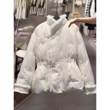 中国风羽绒服女冬水貂毛新中式盘扣蕾丝欧根纱白鸭绒外套