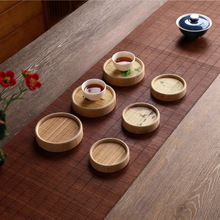 竹制品手工竹编印花杯垫隔热垫壶承茶杯托圆形功夫茶具茶道零配件