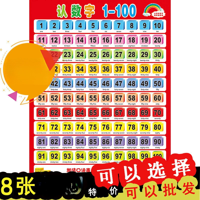 Цифровая настенная диаграмма 1-100, бесшумные детские настенные наклейки с китайским алфавитом пиньинь, наклейки для раннего образования для детей 0-3 лет