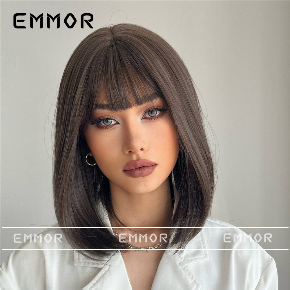 Amazon europeo y americano Comercio exterior Venta caliente peluca alta temperatura seda fibra química Bangs negro Pelo Corto Bobo cabeza cubierta de la cabeza