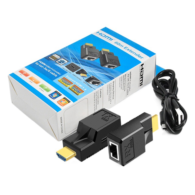 Plug-and-play HDMI Extender 60 m POC fuente de alimentación cable de red RJ45 a HDMI HD extensión de transmisión de señal