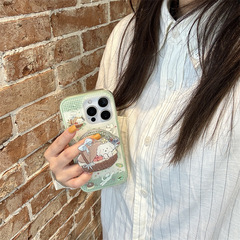 グリーンチェック柄ピクニック犬型マグネットスタンド iPhone17/Apple 16ProMax/15/14対応 携帯ケース 女性向け