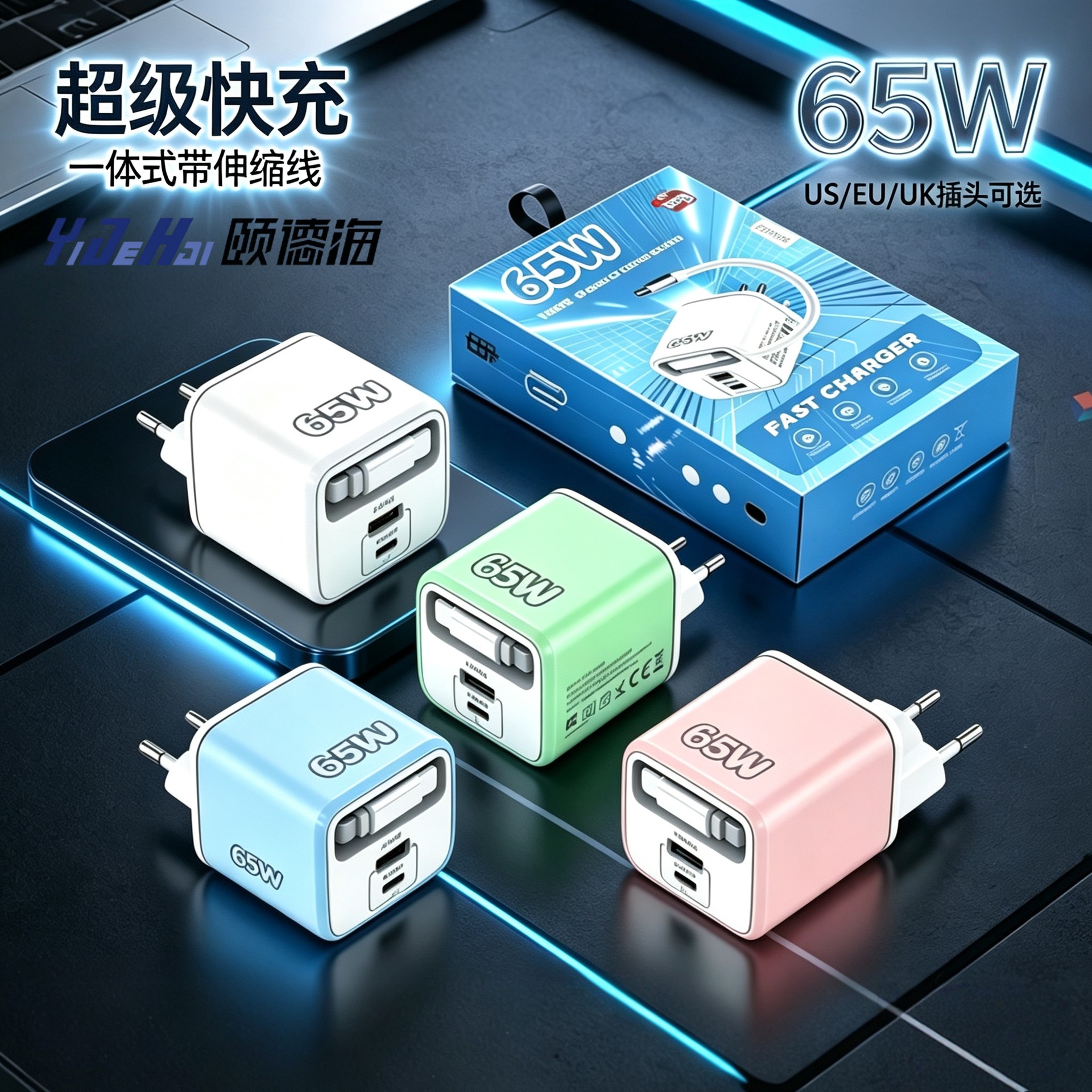65w充电器头三合一快充伸缩快充数据线和头全协议PD充电头多口tpc