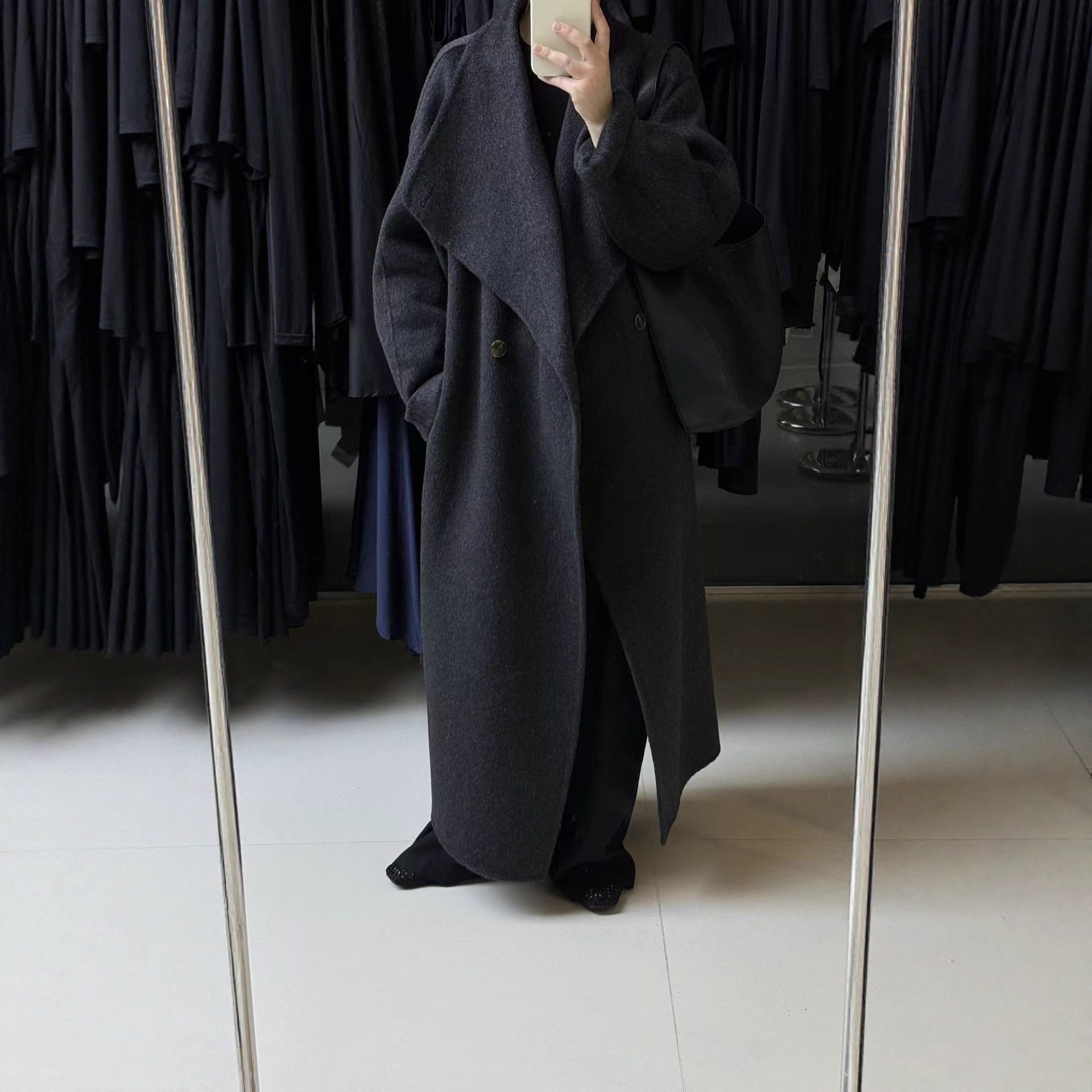 High-End Large Lapel Double-Sided Woolen Coat Winter Long Lazy Style Korean Loose Coat for Women