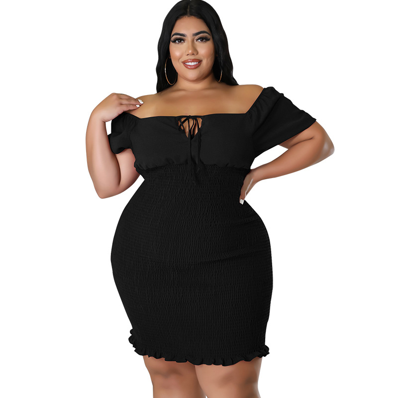 MY978 plus Size Women's Summer Off-Shoulder Bodycon Dress European American Style Regular Thickness All Pieces Included_ecoleips.com