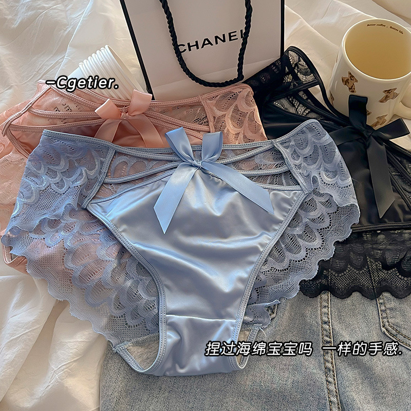 Angel Wings Japanese Style Pure Sexy Lace Underwear Women's Bow Cross Mid-waist Breathable Polylactic Acid Girl