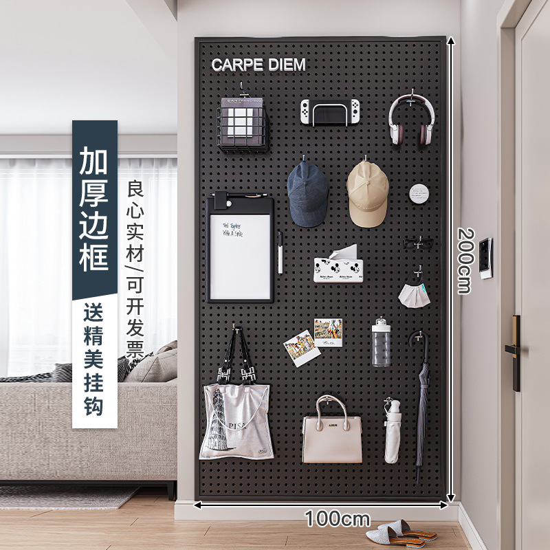 Tablero de agujero redondo, estante de estante de pared, almacenamiento de pantalla de acero inoxidable, herramientas de hardware, pared de tablero colgante universal