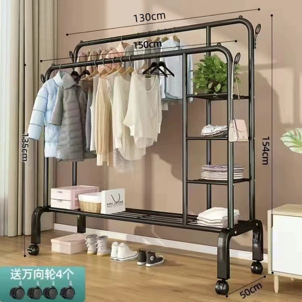 Black 130 single -layer double pole model+side hanging+wheel hook
