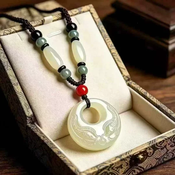 Imitation Hetian white jade "Abundance of Fish" pendant sweater chain, genuine jade jewelry, jade pendant for men and women