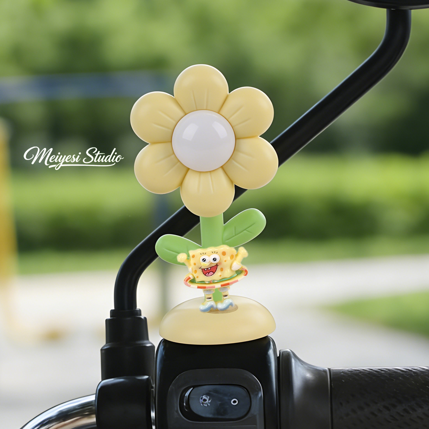 Flores de automóviles eléctricos adornos de luces lindos dibujos animados jefe perro coche de batería bicicleta de noche luces de advertencia accesorios de decoración