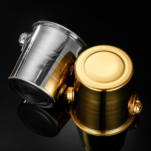 Stainless steel ice bucket creative handle bucket golden KTV champagne bucket small ice bucket beer red wine commercial hand washing bucket
