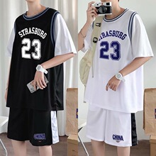 初中学生夏装套装男孩13-15岁运动篮球衣大童潮短袖男式T恤青少年