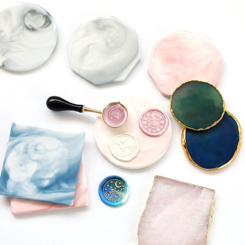 Marble-patterned coaster, ceramic seal mat, demolding tool for hot wax seals, wax-making accessory, stamping practice, and cooling process