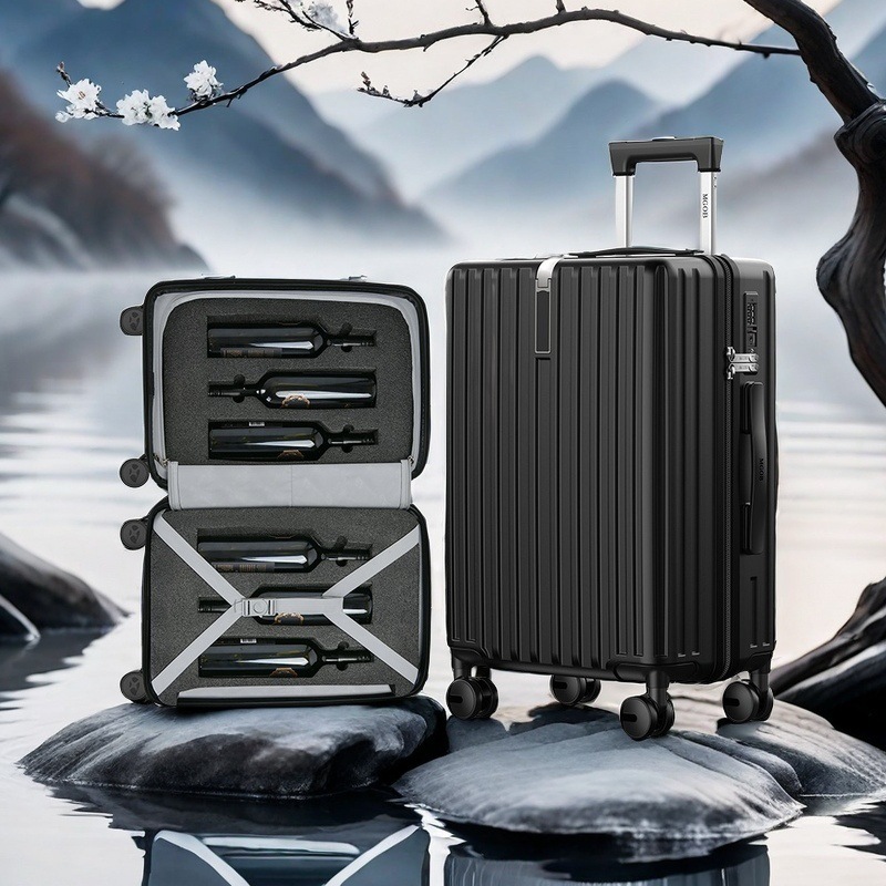 Vali nhựa PC chống rơi bánh xe đa năng khóa TSA 20/24/28 inch — Màu đen