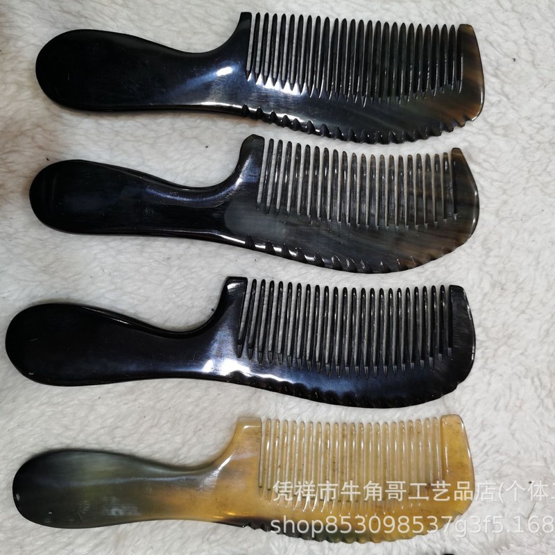 Factory wholesale yak horn black flower light handle comb 16cm 18cm 20cm black flower handle comb men's and women's comb