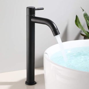 Single cold basin faucet 304 stainless steel bathroom washbasin height single hole table upper and lower basin black faucet