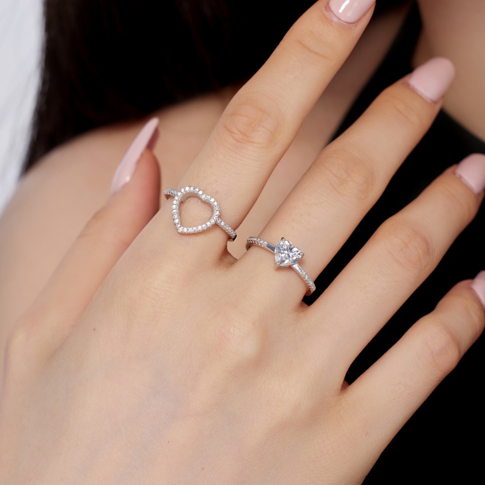 7g Weight Zircon Inlay Material Open Rings, Rings Classification 5, 9, Adjustable Ring Size 1 Piece Quantity Holiday, Daily Occasion 925 Sterling Silver Material Heart Shape Pattern Women's Gender Plating, Inlay Design Basic, Simple Style, Classic Style Style 925 Sterling Silver Zircon Heart Shape Open Rings Rings 17