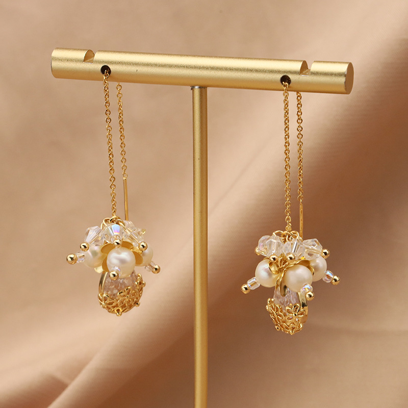 organic retro elegant brand earrings from pearl with zircon