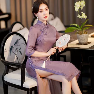 改良高端真丝旗袍2026新款女复古民国太太七分袖桑蚕丝旗袍连衣裙