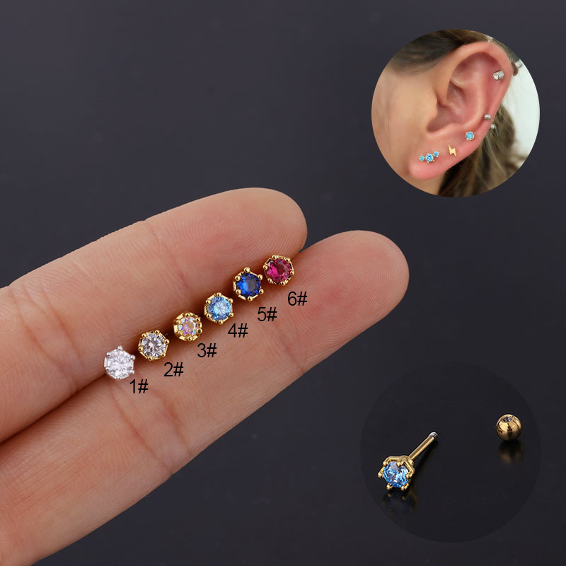 Ear Cartilage Rings & Studs Simple Style Geometric Copper Plating Artificial Gemstones display picture 1