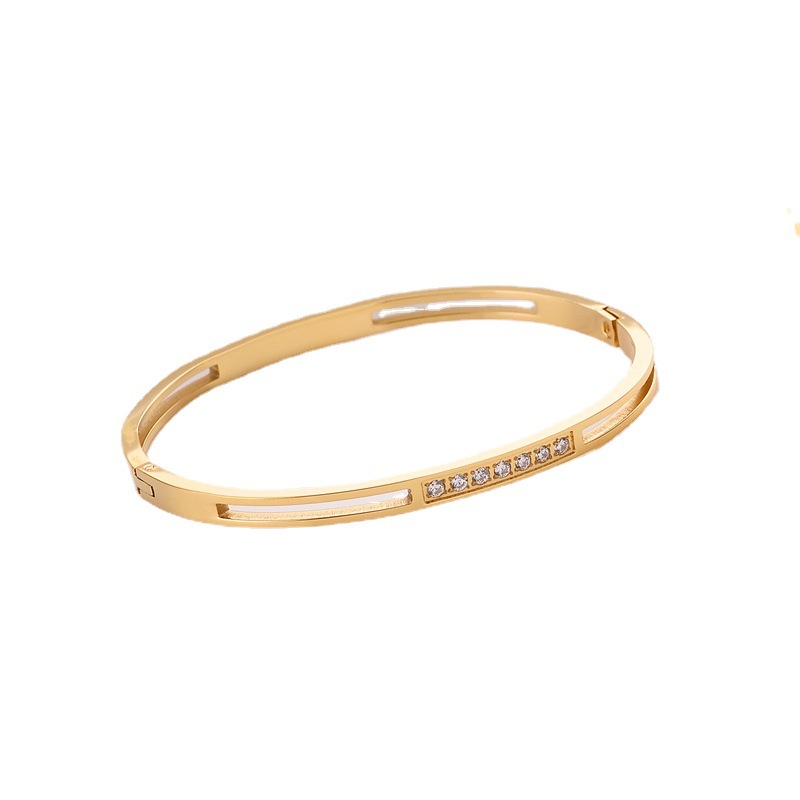 Joyas de estilo europeo y americano, estilo coreano de diamante hueco pulsera de acero de titanio, pulsera de acero de titanio de zircón hueco de moda