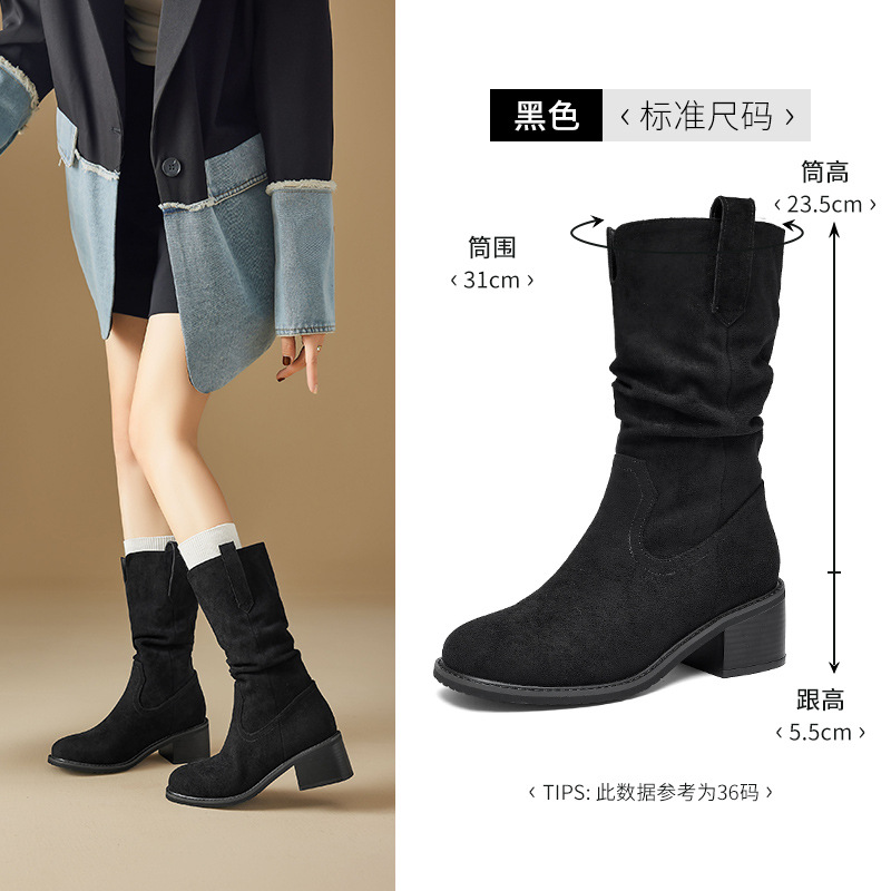 Botas de vaqueros occidentales 2026 nuevo otoño invierno negro montado botas cortas montadas botas de caballo Martin de talón grueso botas