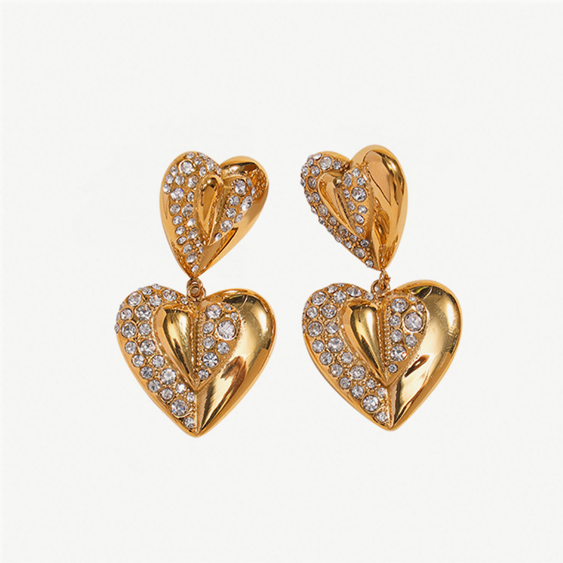 Tina transfronteriza retro dorado estilo europeo y americano amor zircón pendientes de diseño femenino exagerado pendientes de estilo retro