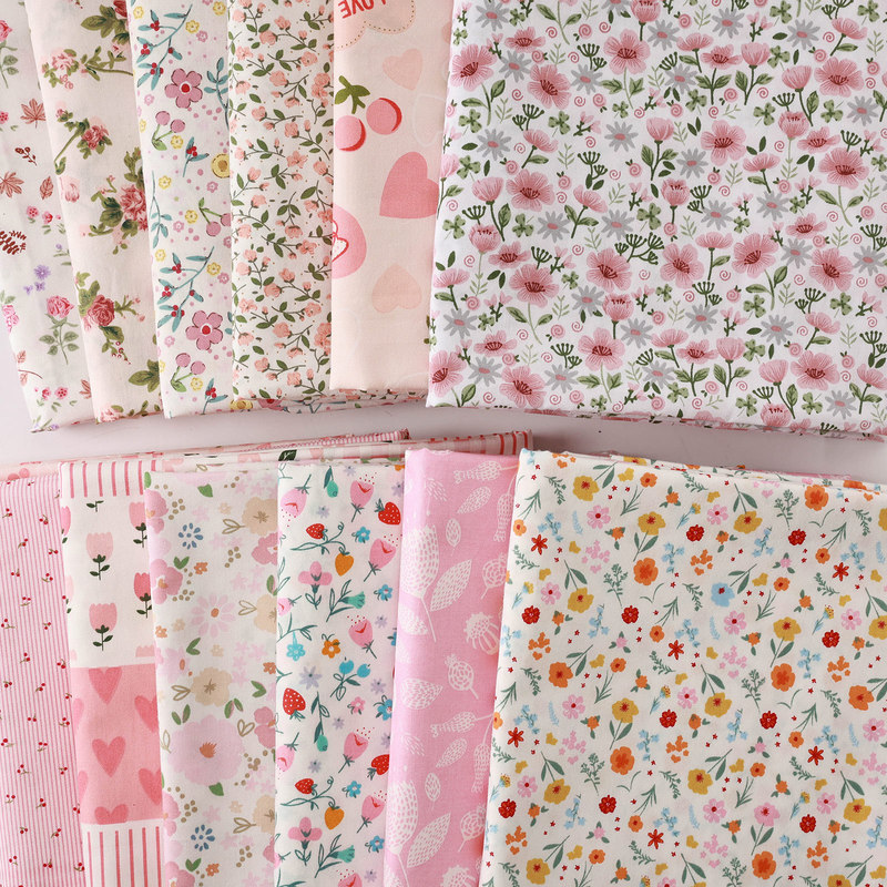 100% Pure Cotton Floral Fabric for Making Clothes and Skirts, Rustic Style Handmade Cotton Fabric Remnants