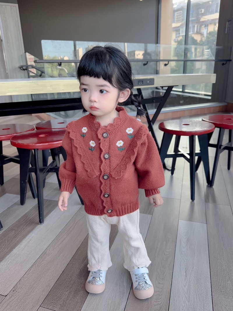 Girls Cardigan Sweater Embroidered Floral Knitted Autumn Winter_voghion.com