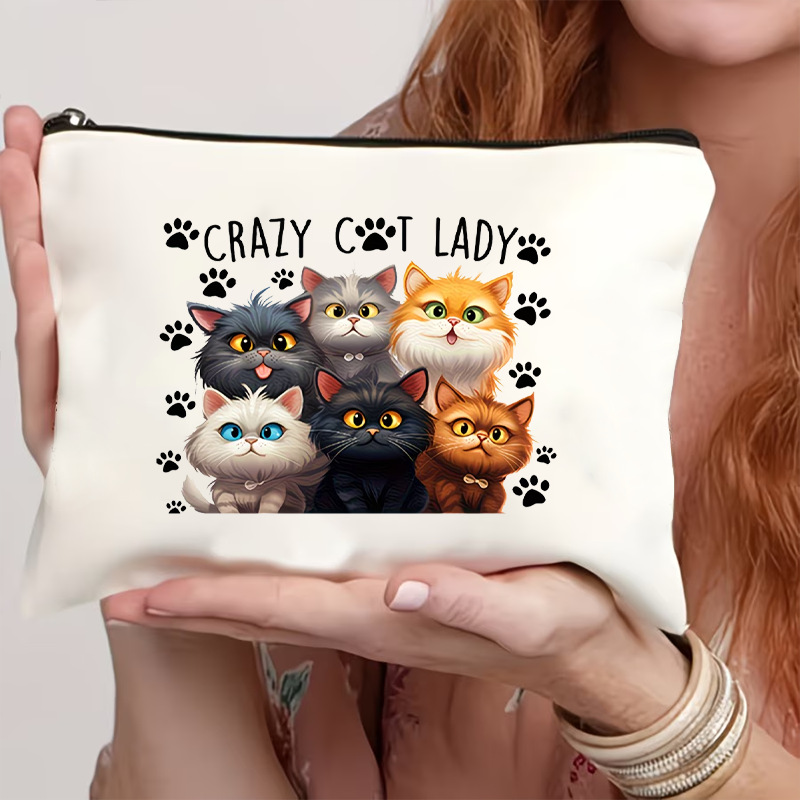 Fuente de fabricación directa de varios estilos de gato impresa bolsa de lona con cremallera bolsa de cambio de mano almacenamiento de cosméticos