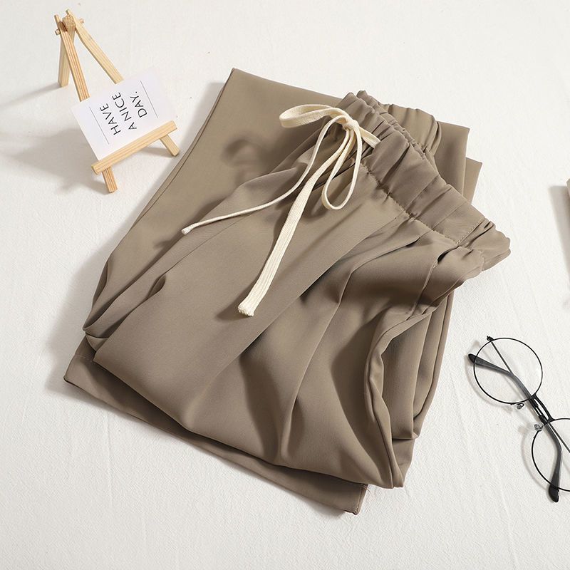 Ins Hong Kong estilo de verano coreano cintura alta cuerda de dibujo colgante sensación casual cintura elástica pantalones de mujer pantalones rectos pantalones de mujer image 6