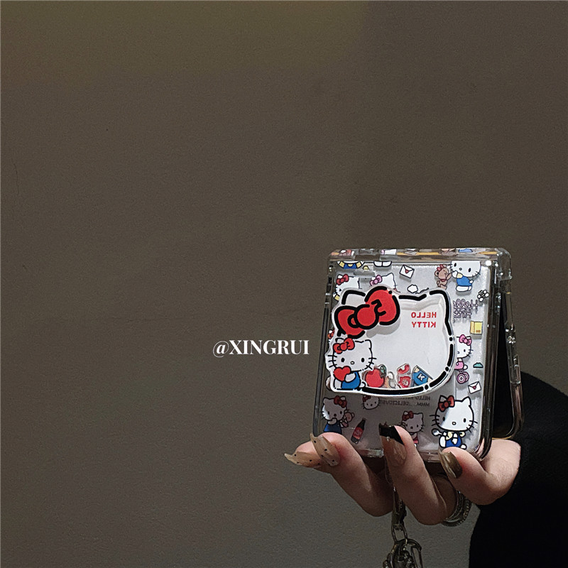 Cute Transparent Rocking Music Kt Cat Bracket for Huawei pocket2/s Folding Screen Phone Case for Xiaomi mixflip All-inclusive Samsung Galaxyzflip6/5/4 Women's p50pocket